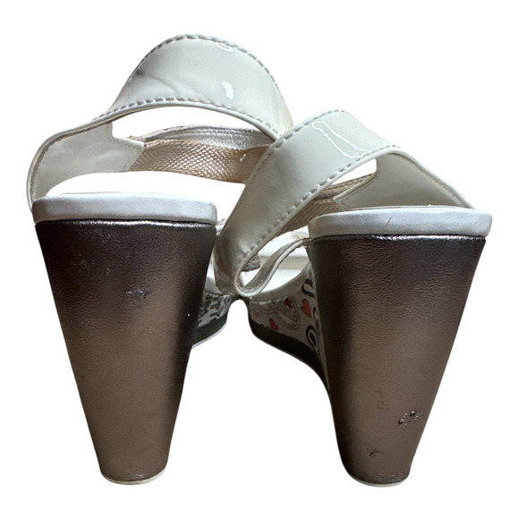 Rare Fun Coach White Printed Wedge Platform Leather Sandals Size 10 B - Picture 5 of 11